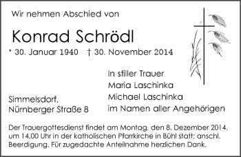 Traueranzeige von Konrad Schrödl von Pegnitz-Zeitung